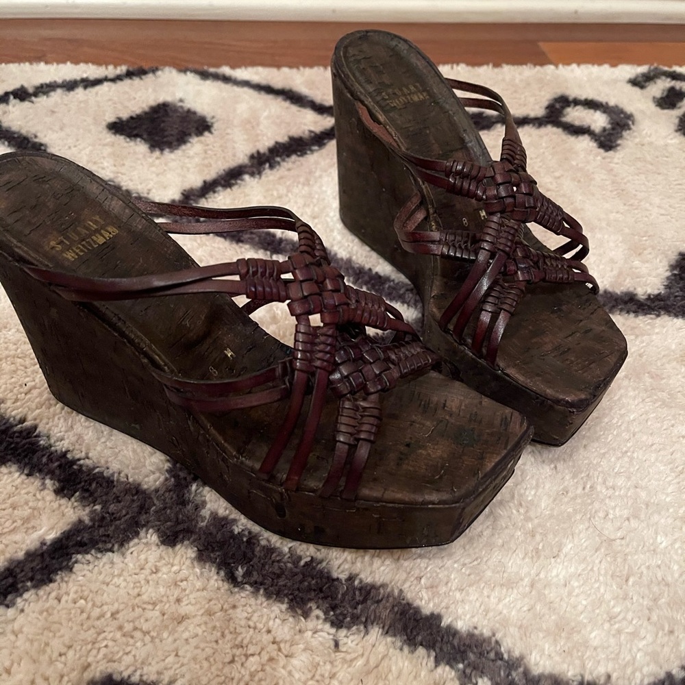 Stuart Weitzman Brown leather,  Cork Wedge